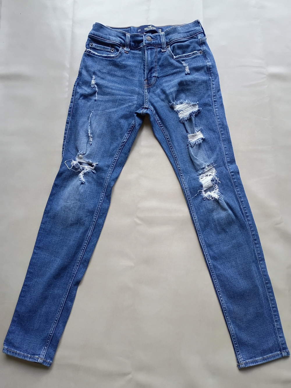 Hollister Mens Super Skinny Distressed Jeans W28 L30 Blue Medium Wash Stretch